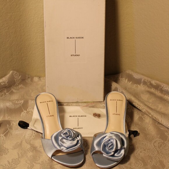 Black Suede Studio - Josey 65 - Blue Fog Satin - Heeled Sandal - Picture 1 of 9